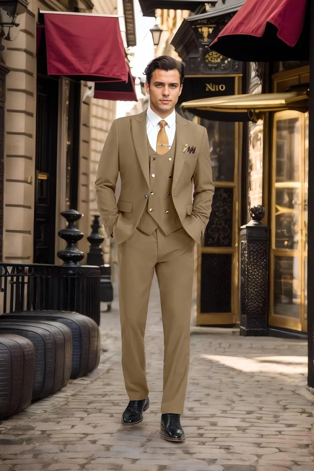 Men's Suits 3 Piece Slim Fit Tuxedo Suit One Button Double Breasted Men Wedding Prom Homecoming Suits Blazer Vest Pants