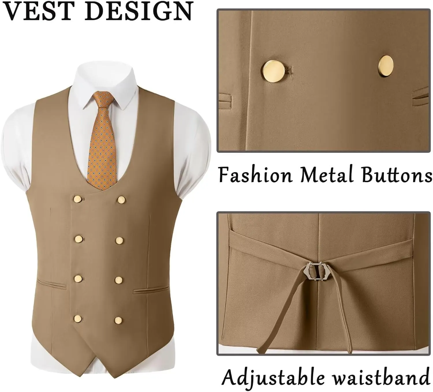 Men's Suits 3 Piece Slim Fit Tuxedo Suit One Button Double Breasted Men Wedding Prom Homecoming Suits Blazer Vest Pants