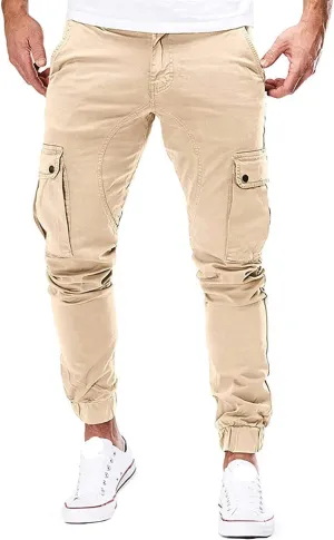Men's Tapered Hiking Cargo Twill Pants Elastic Waist Trousers Jogger Chino Pant Slim Fit Work Trousers with Athletics Pocket (Khaki,XX-Large)