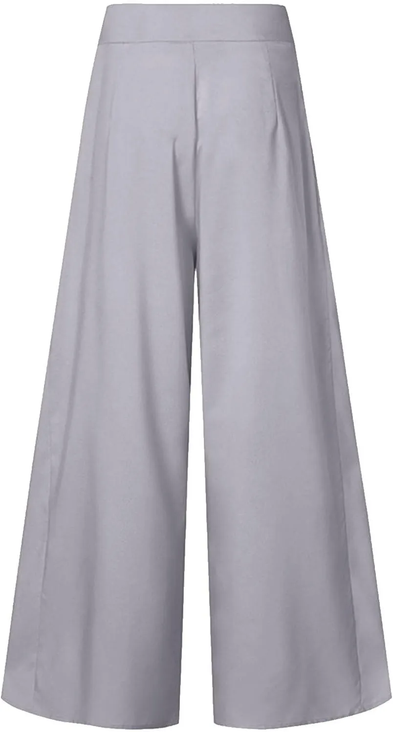 Miyaomn Trendy Flowy Pants for Women Casual High Waist Wide Leg Palazzo Pants Pleated Front Dress Trousers Plus Size Culottes