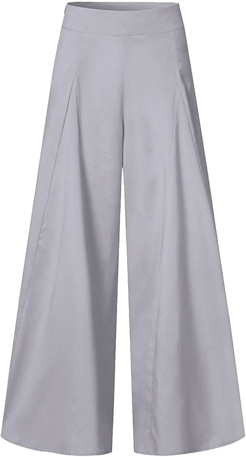 Miyaomn Trendy Flowy Pants for Women Casual High Waist Wide Leg Palazzo Pants Pleated Front Dress Trousers Plus Size Culottes