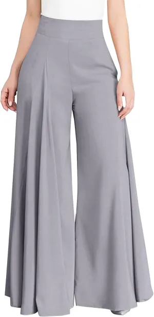 Miyaomn Trendy Flowy Pants for Women Casual High Waist Wide Leg Palazzo Pants Pleated Front Dress Trousers Plus Size Culottes