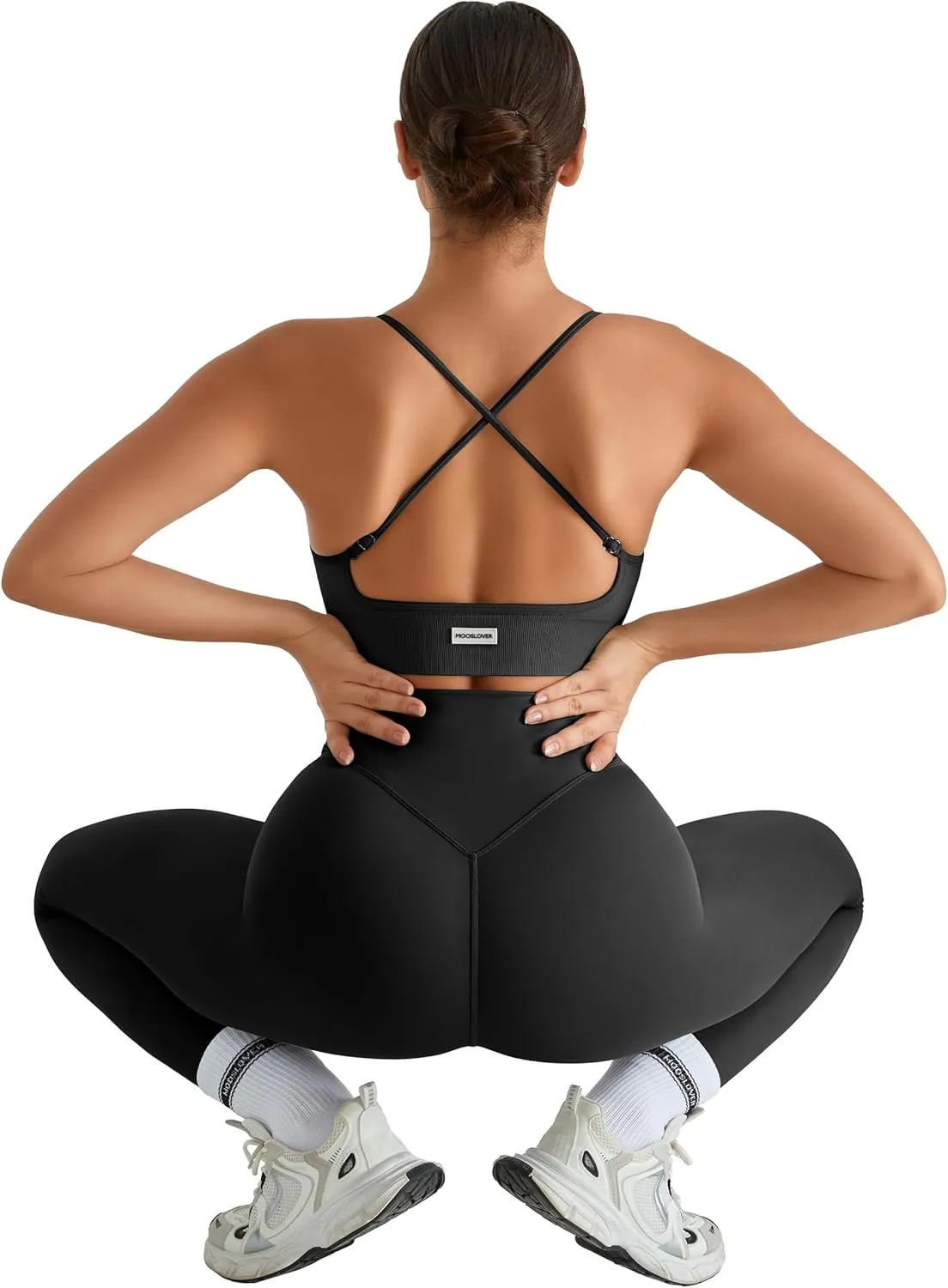 MOOSLOVER Women V Cross Waist Butt Lifting Leggings with Pockets High Waisted Yoga Pants