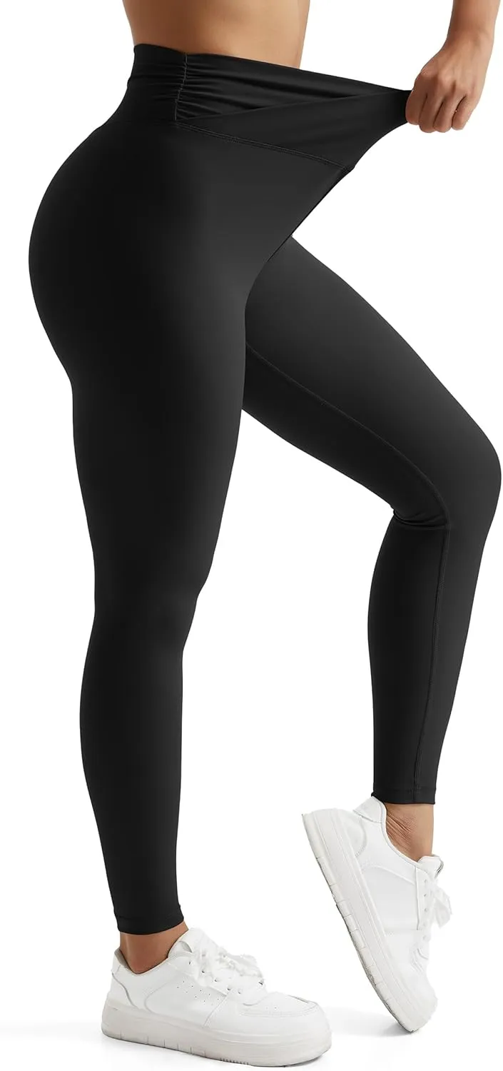 MOOSLOVER Women V Cross Waist Butt Lifting Leggings with Pockets High Waisted Yoga Pants