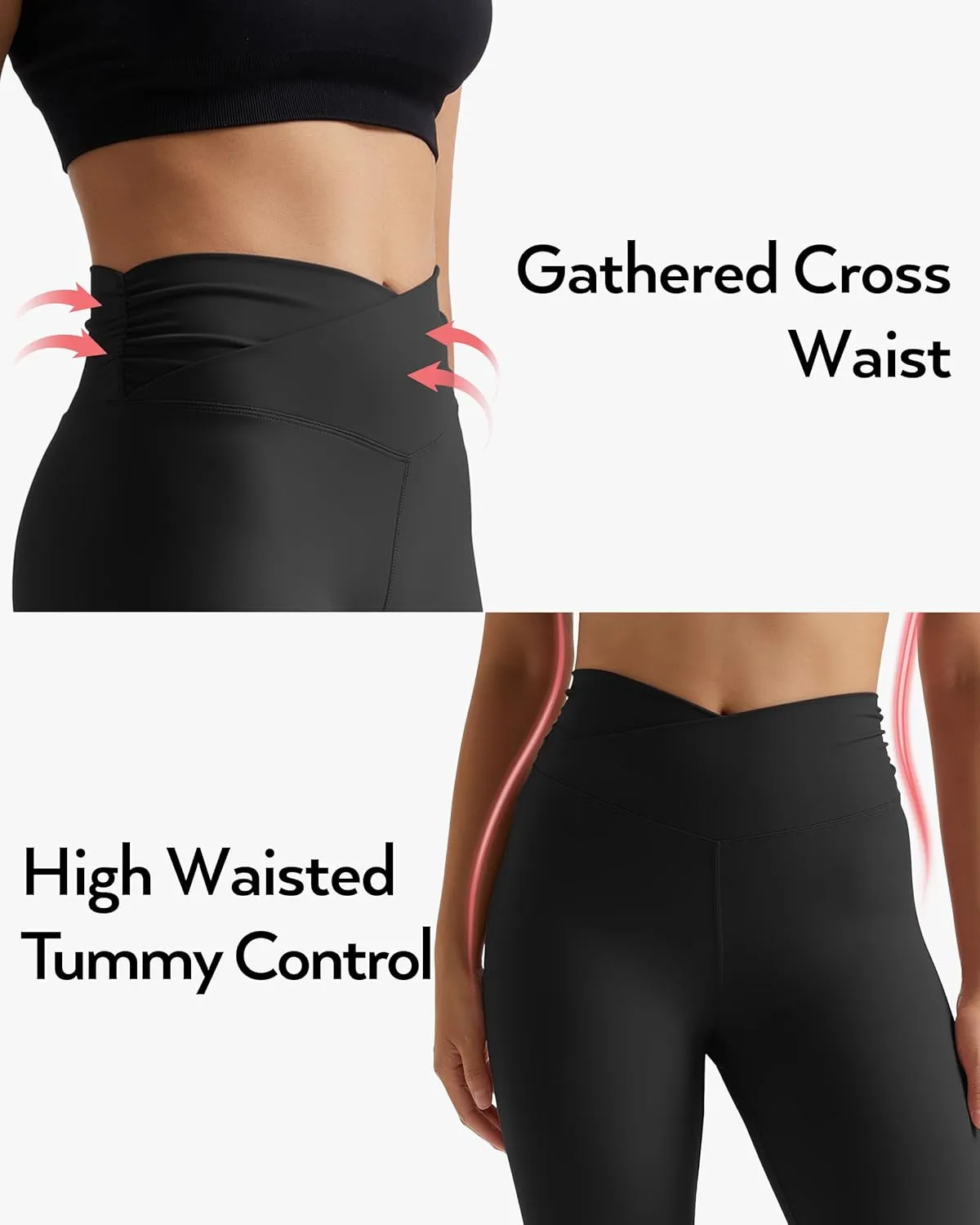 MOOSLOVER Women V Cross Waist Butt Lifting Leggings with Pockets High Waisted Yoga Pants