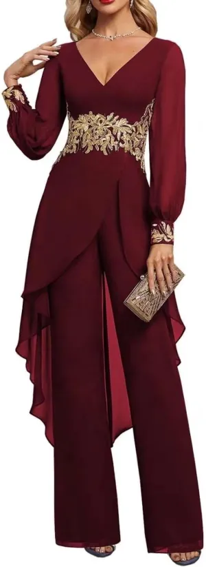 Mother of The Bride Pant Suits 2 Pieces Chiffon Wedding Outfit for Women Dressy Formal Dresses