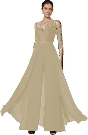 Mother of The Bride Pant Suits for Wedding Chiffon Lace Formal Outfit Grandmother Dresses Jumpsuit