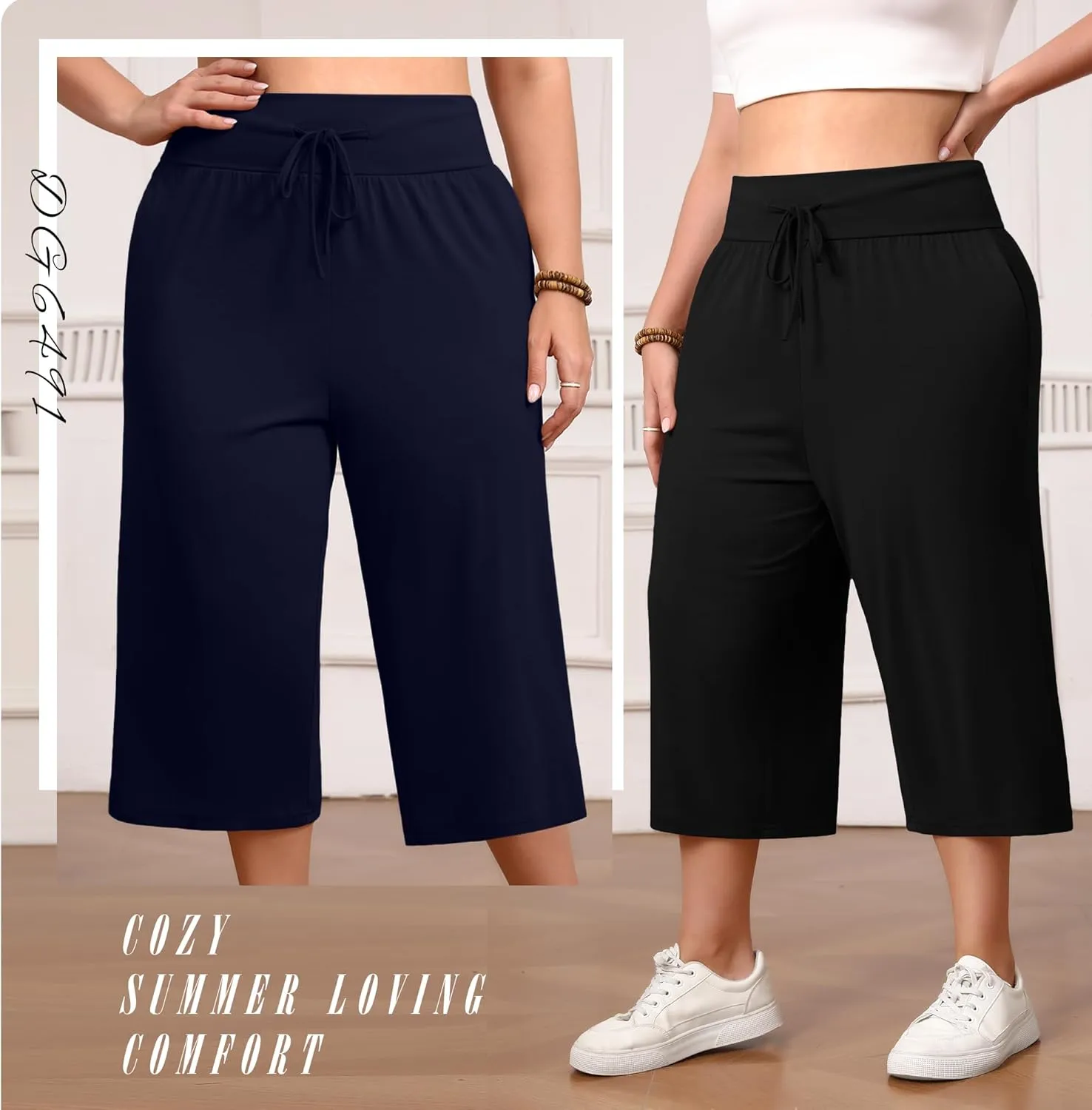 Neer 3 Pack Women's Capris Plus Size Yoga Lounge Pants Wide Leg High Waist Drawstring Cropped Cotton Sweatpants with Pockets