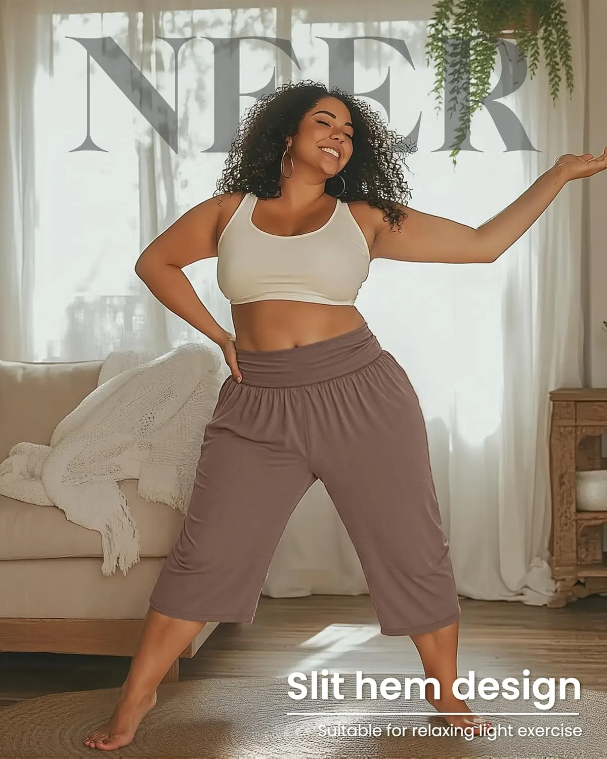 Neer 3 Pack Women's Plus Size Cotton Capri Pants High Waisted Wide Leg Loose Lounge Yoga Cropped Sweatpants with Pockets