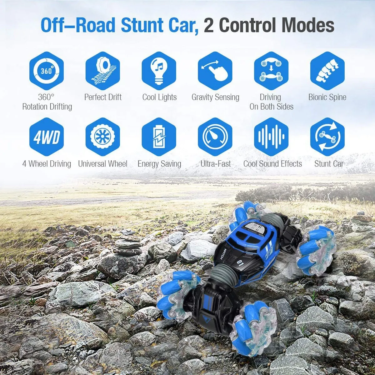 (Net) 360-Degree Gesture RC Stunt Car - Hand Remote Control for Kids and Adults