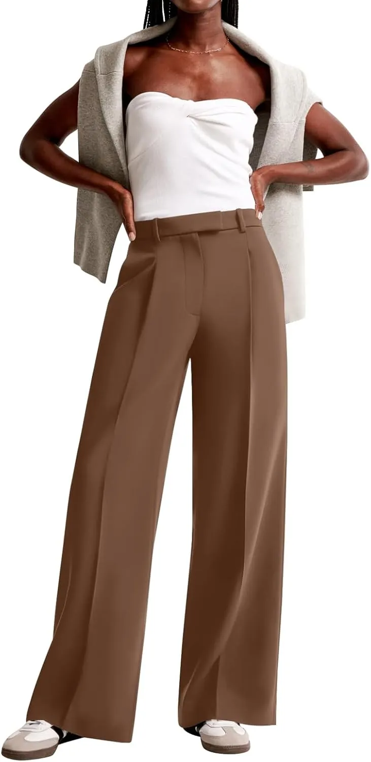 NIMIN Women Wide Leg Pants High Waisted Dressy Work Trousers Business Casual Palazzo Pants with Pockets