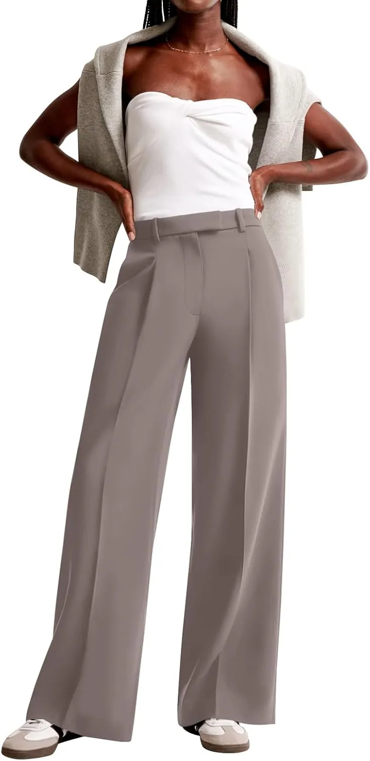 NIMIN Women Wide Leg Pants High Waisted Dressy Work Trousers Business Casual Palazzo Pants with Pockets