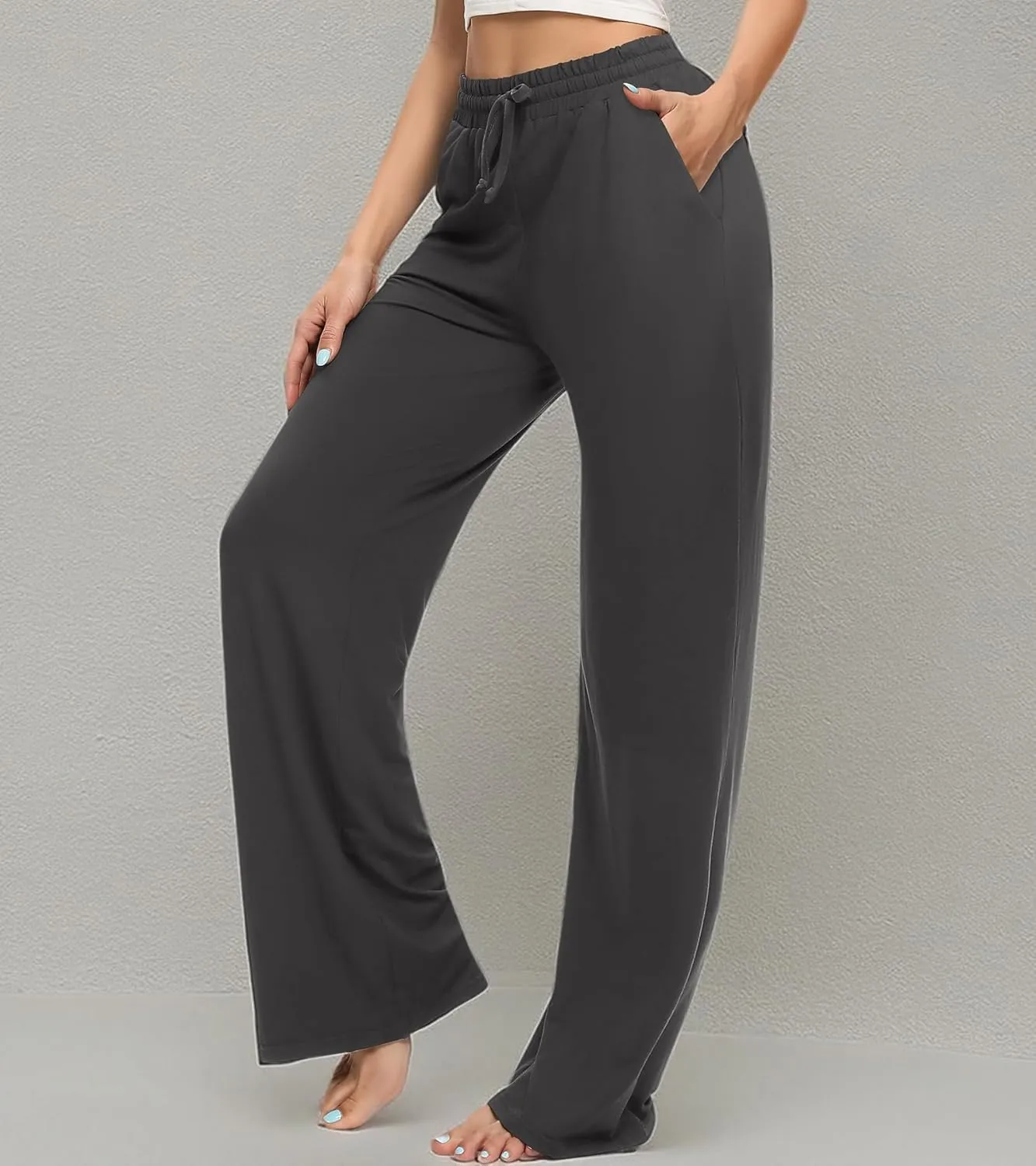 OLIKEME Womens Wide Leg Sweatpants High Waisted Drawstring Loose Lounge Pants Comfy Lightweight Workout Pants with Pockets