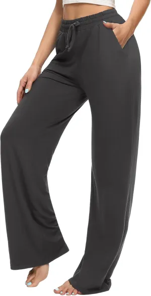 OLIKEME Womens Wide Leg Sweatpants High Waisted Drawstring Loose Lounge Pants Comfy Lightweight Workout Pants with Pockets