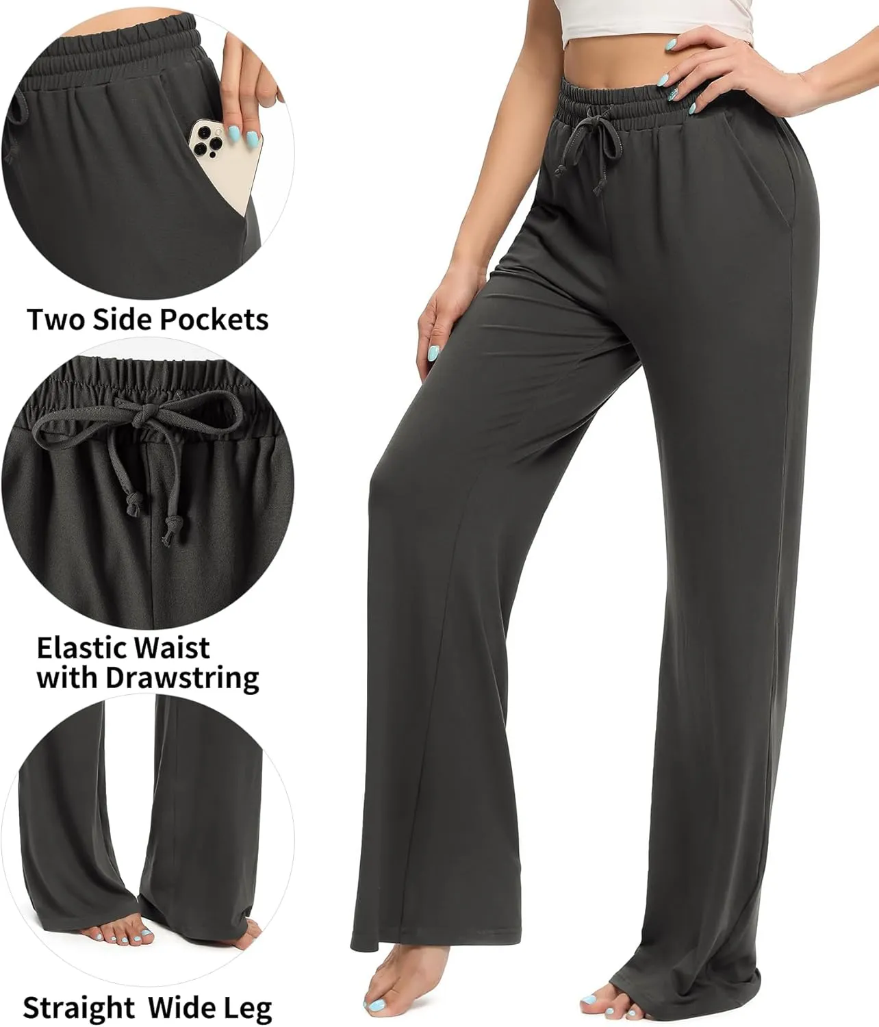 OLIKEME Womens Wide Leg Sweatpants High Waisted Drawstring Loose Lounge Pants Comfy Lightweight Workout Pants with Pockets