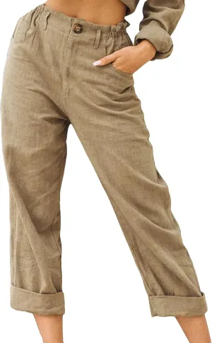 OMZIN Ladies High Elastic Waisted Trousers Fashion Wide Leg Pants Business Work Trousers Long Straight Pants