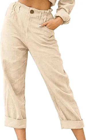 OMZIN Ladies High Elastic Waisted Trousers Fashion Wide Leg Pants Business Work Trousers Long Straight Pants