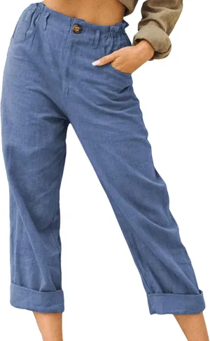 OMZIN Ladies High Elastic Waisted Trousers Fashion Wide Leg Pants Business Work Trousers Long Straight Pants