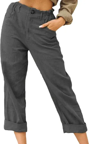 OMZIN Ladies High Elastic Waisted Trousers Fashion Wide Leg Pants Business Work Trousers Long Straight Pants