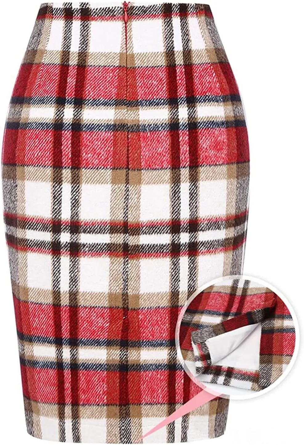 Pencil Plaid Skirts for Women Fall Winter High Waisted Dancing Girls Tutu Skirts Bodycon Knee Length Midi Skirt with Slit