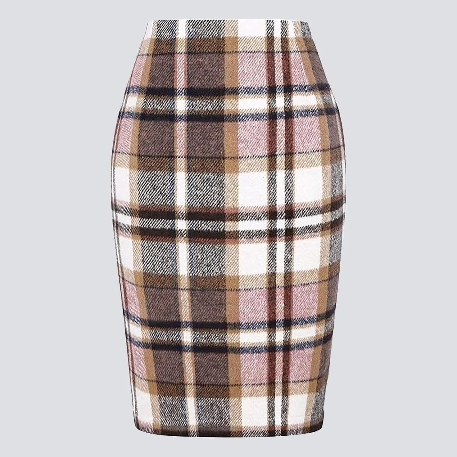 Pencil Plaid Skirts for Women Fall Winter High Waisted Dancing Girls Tutu Skirts Bodycon Knee Length Midi Skirt with Slit