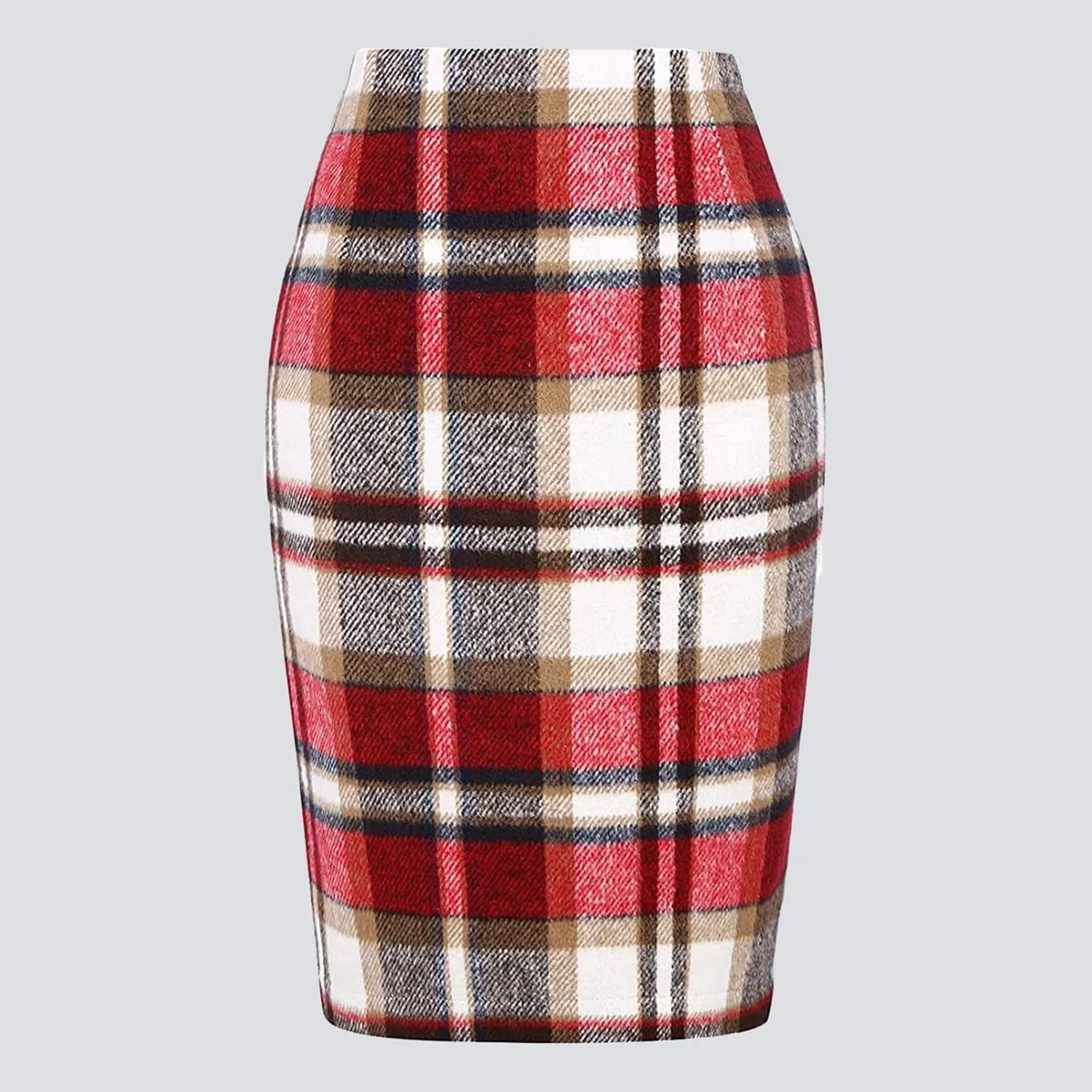 Pencil Plaid Skirts for Women Fall Winter High Waisted Dancing Girls Tutu Skirts Bodycon Knee Length Midi Skirt with Slit