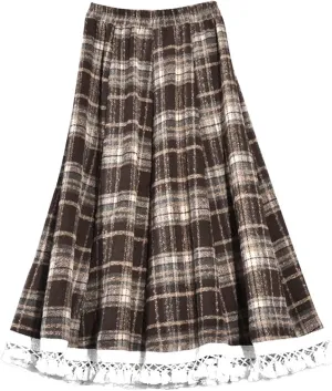 Plaid Skirt for Womens Elastic High Waisted A-Line Pleated Long Skirts 2025 Fashion Loose Vintage Knee Length Skirts