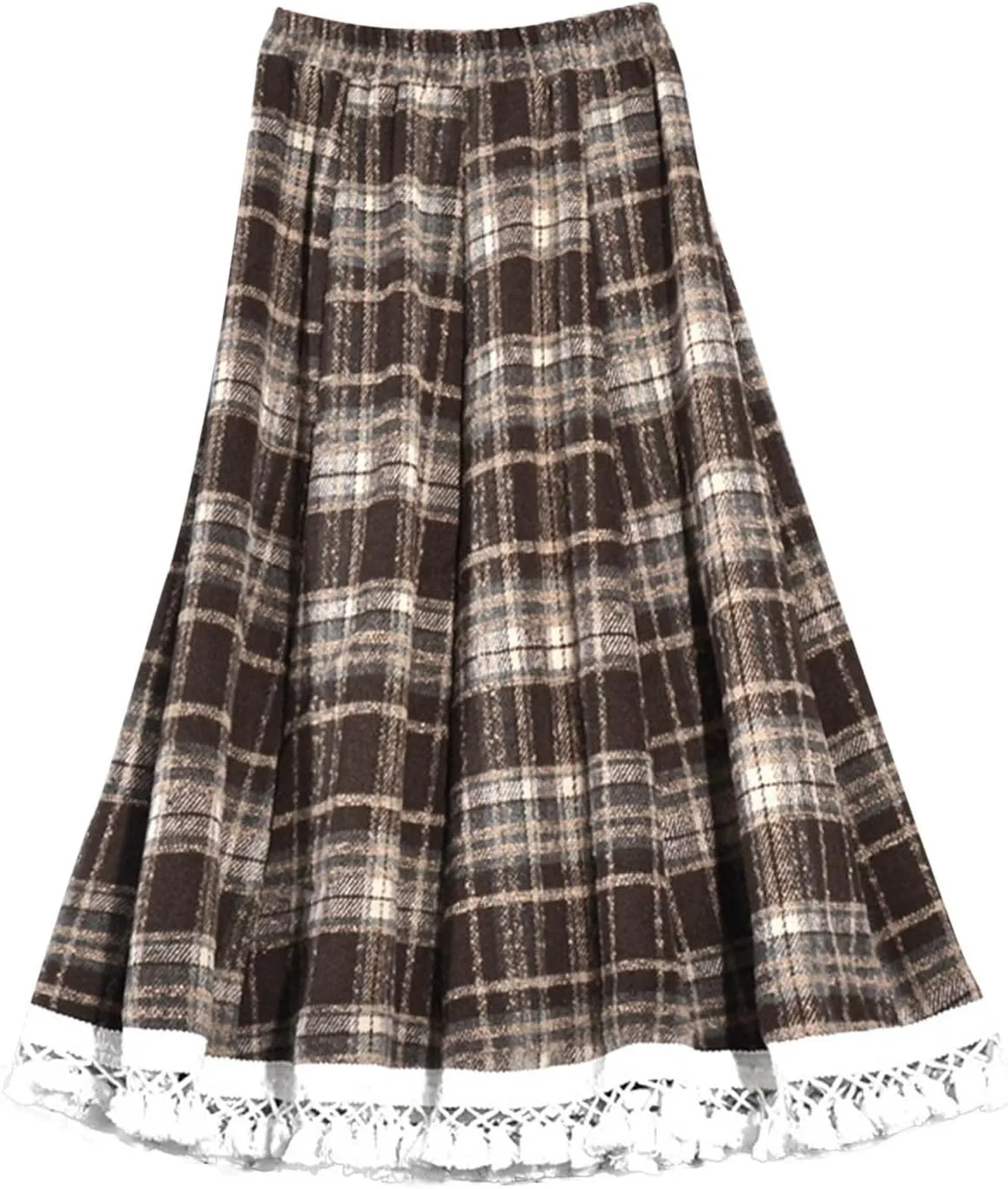 Plaid Skirt for Womens Elastic High Waisted A-Line Pleated Long Skirts 2025 Fashion Loose Vintage Knee Length Skirts