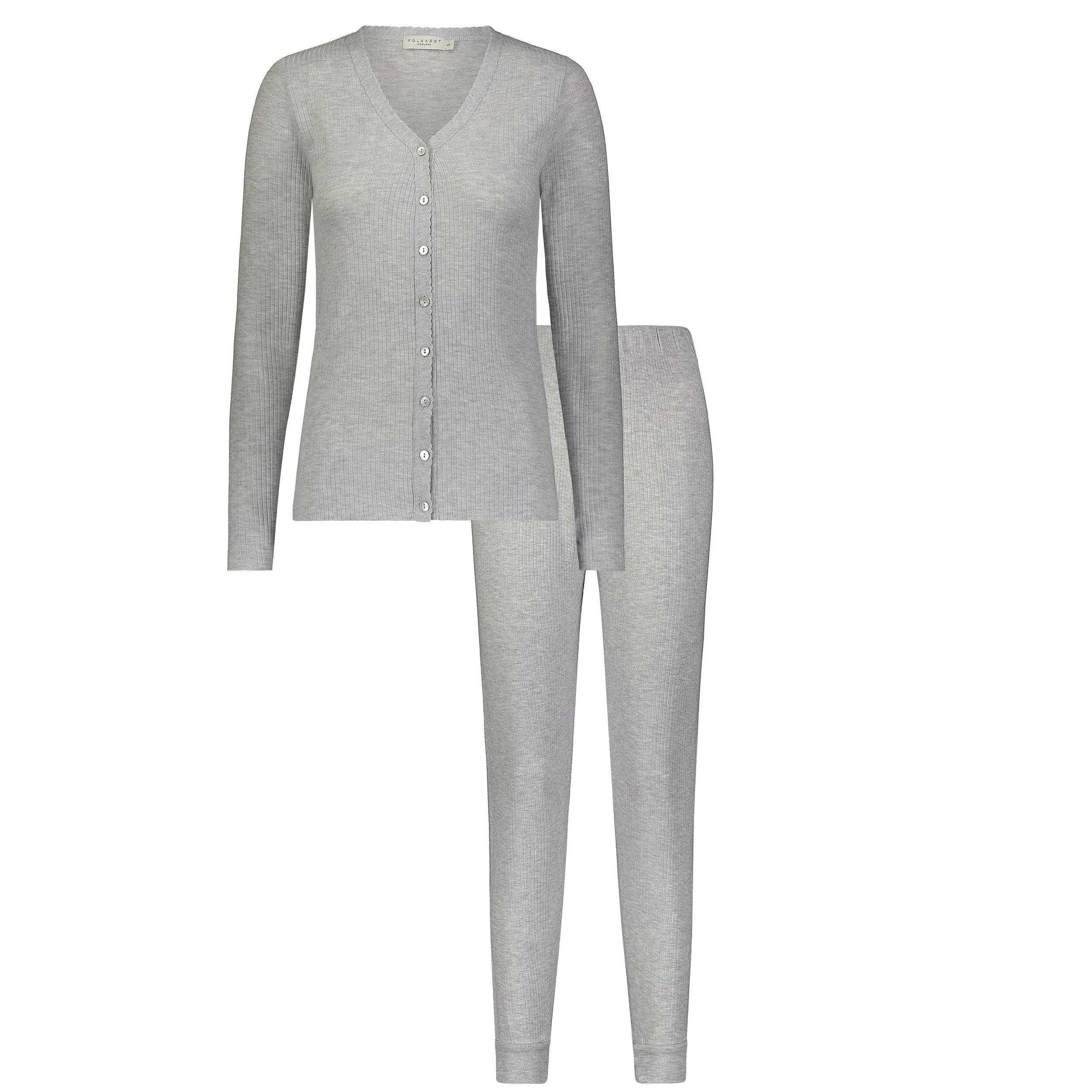 Polkadot JANE SLOUCHY RIB PJ SET ~ HEATHER GREY -Restocked