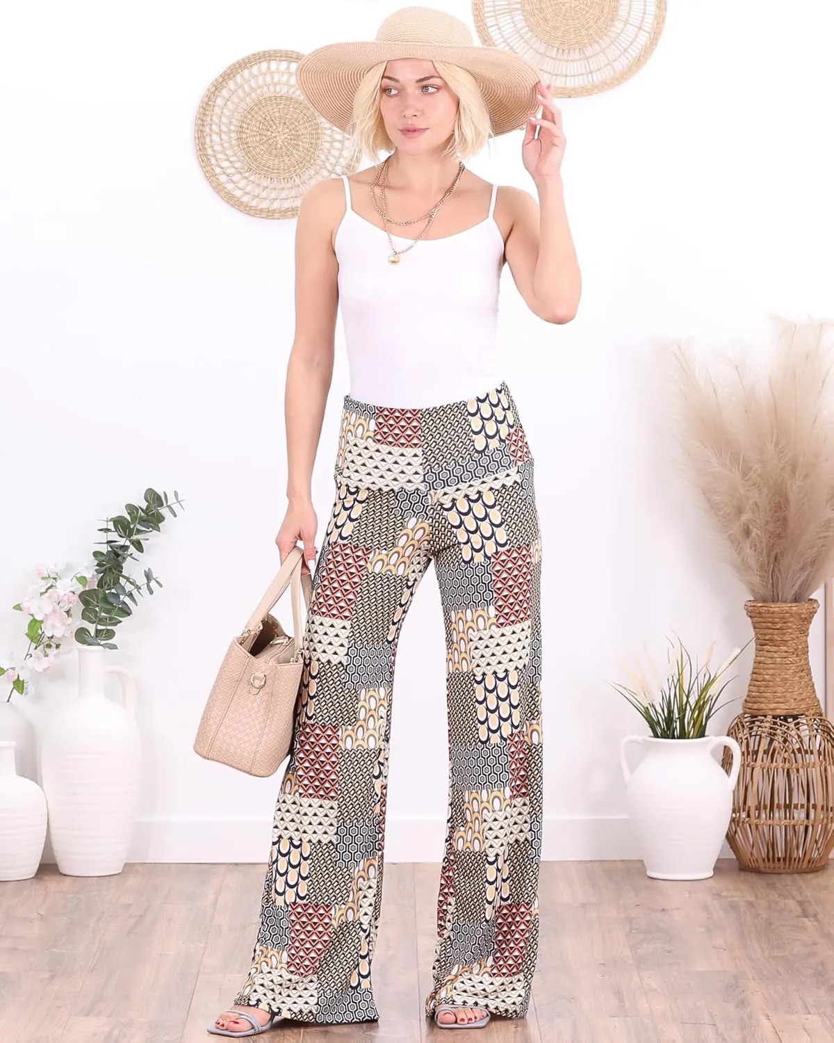 Popana Palazzo Pants for Women Casual Summer Wide Leg Beach Pants Plus Size Made in USA