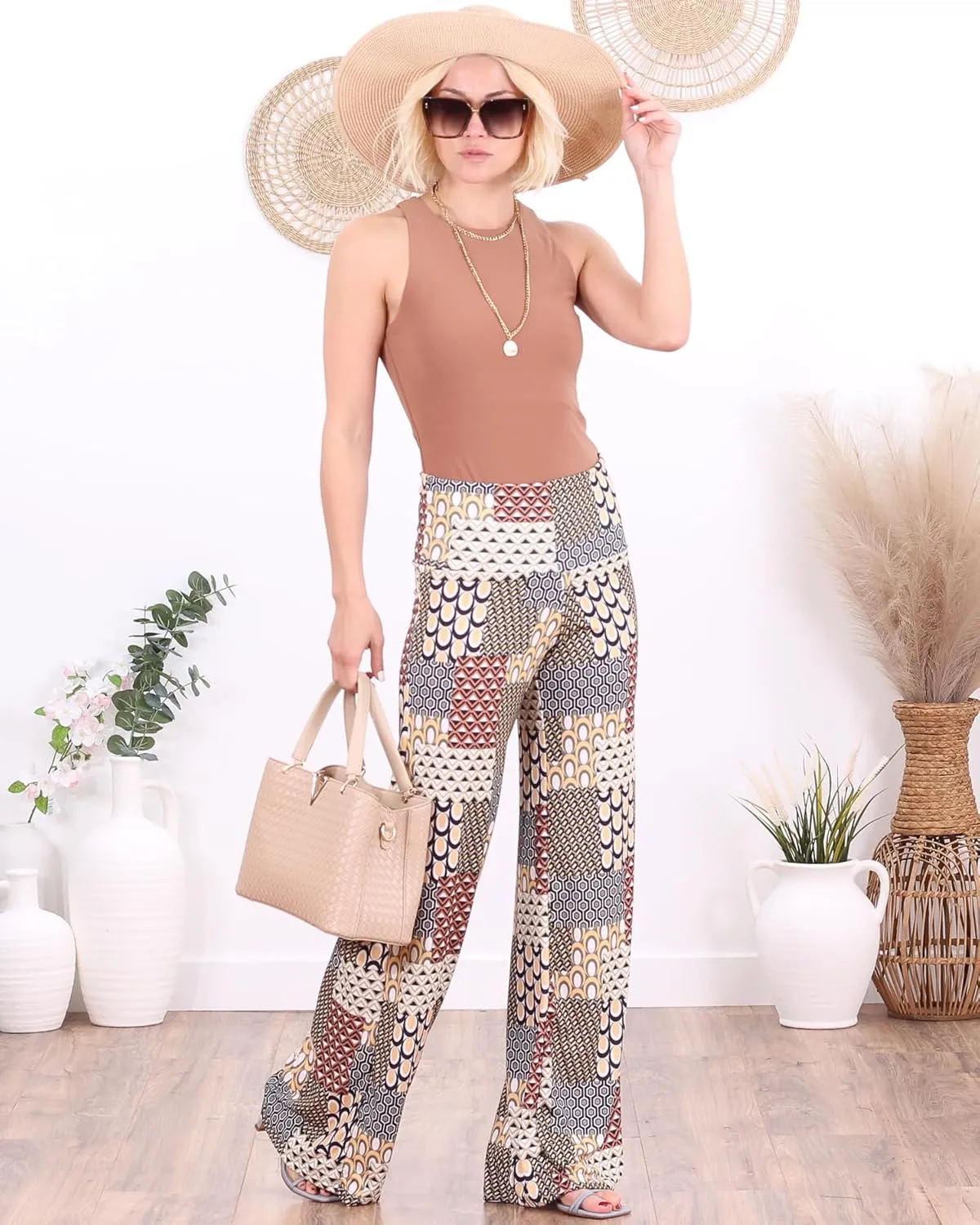 Popana Palazzo Pants for Women Casual Summer Wide Leg Beach Pants Plus Size Made in USA