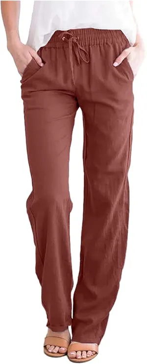 Prime Sales and Deals Today Clearance,Women's Drawstring Elastic High Waist Trousers Solid Casual Loose Wide Leg Pants with Pockets
