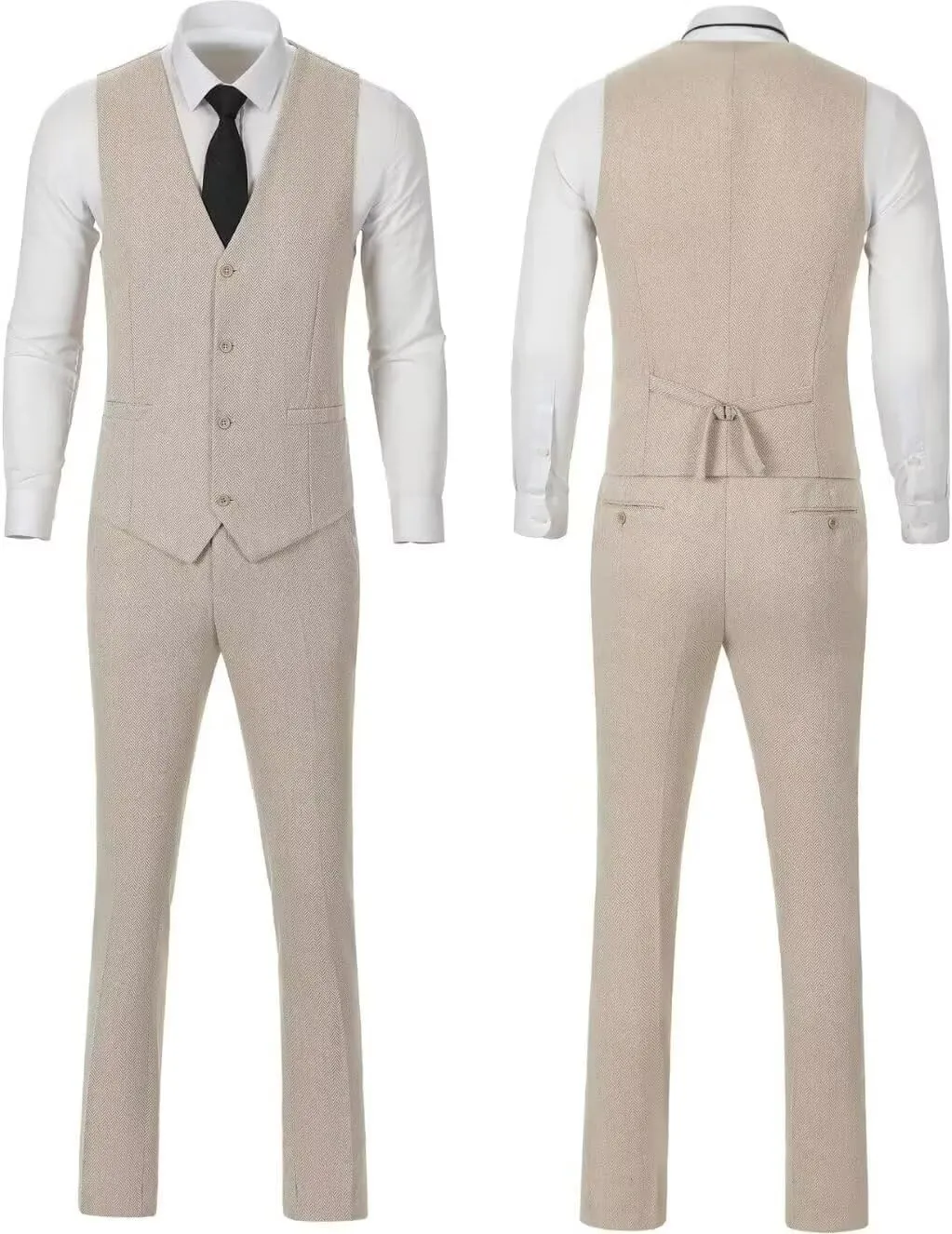 Retro Tweed Mens Suit Herringbone Slim Fit 2 Piece Men's Vest Sets Prom Wedding Waistcoat Vest Blazer Pants Groom