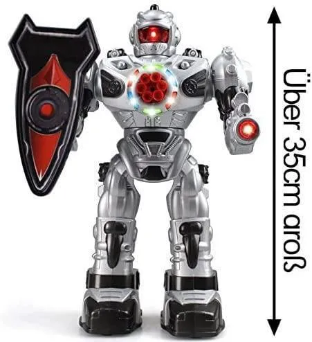 RoboAttack Large Remote Control Interactive Robot - Silver