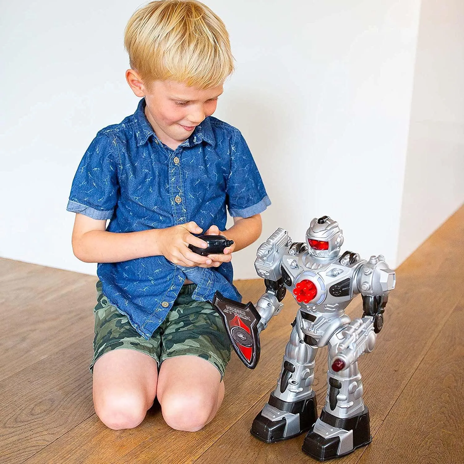 RoboAttack Large Remote Control Interactive Robot - Silver