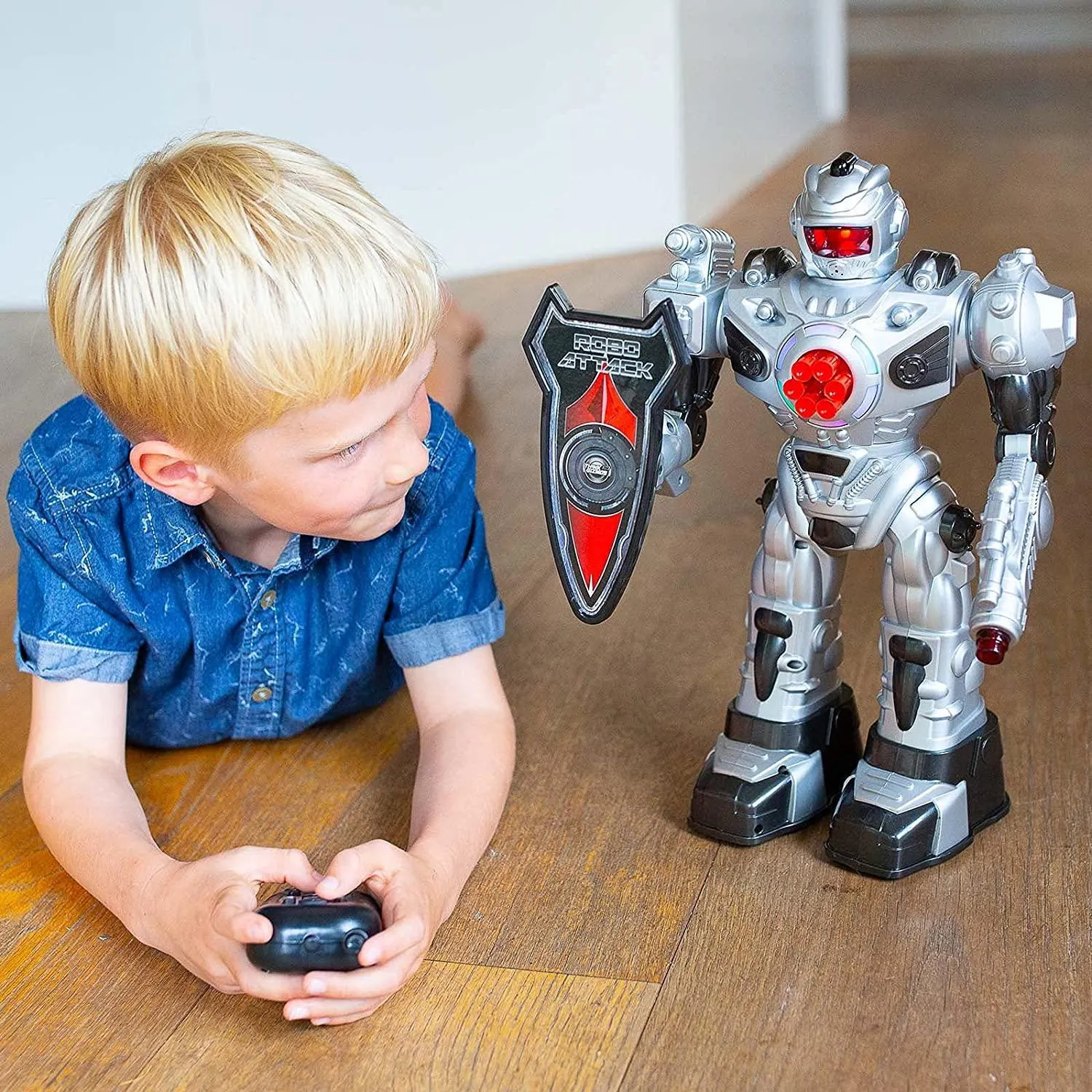 RoboAttack Large Remote Control Interactive Robot - Silver