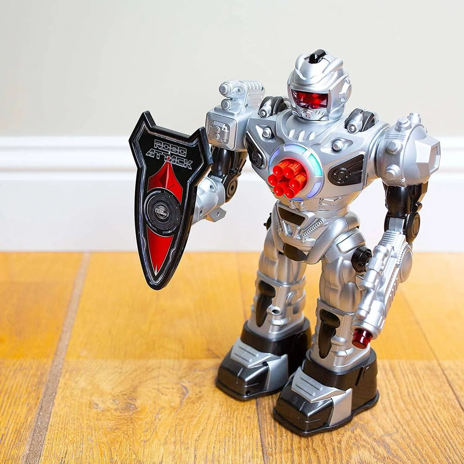RoboAttack Large Remote Control Interactive Robot - Silver