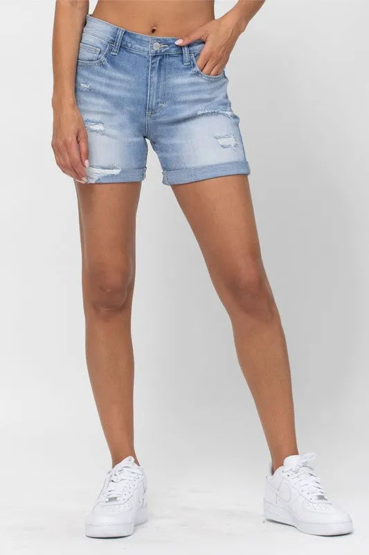 Rolled hem boyfriend shorts