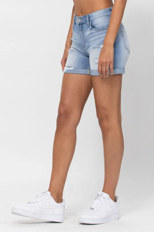 Rolled hem boyfriend shorts
