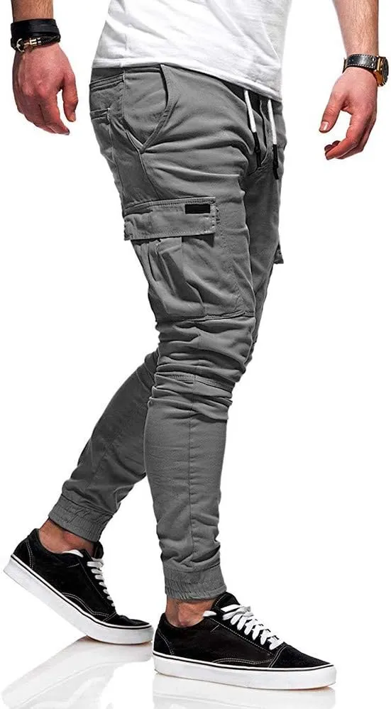 sdbrld Cargo Pants For Men Men's Fashion Outdoor Hiking Joggers Solid Drawstring Recreation Fitness Cargo Pants with Pocket