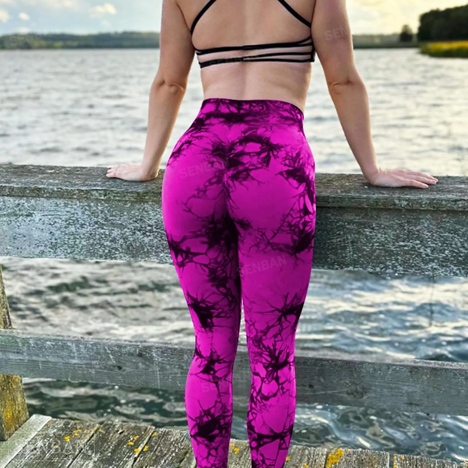 SENBAN Women Scrunch Workout Leggings: Butt Lifting High Waisted Yoga Pants - Tie Dye Seamless Booty Gym Leggings