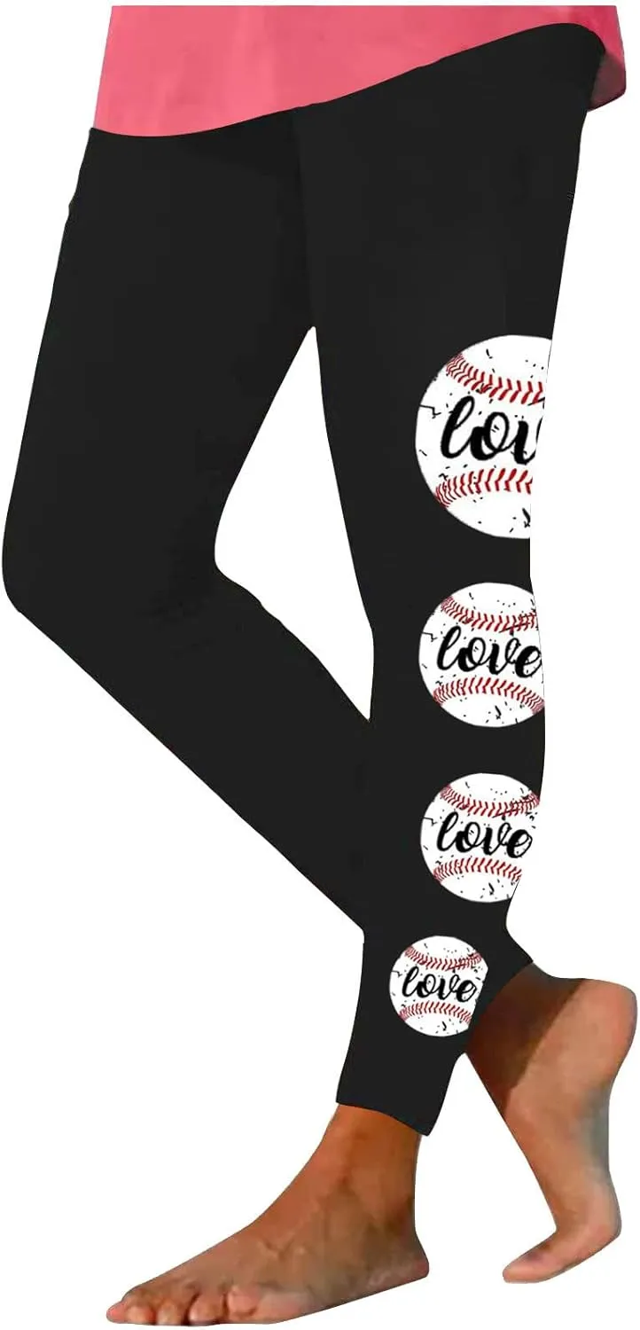 Sinzelimin Baseball Leggings for Womens 2025 Fashion Tights Trouser Yoga Legging Stretch Slim Fit Sport Pant Jogger Sweatpant