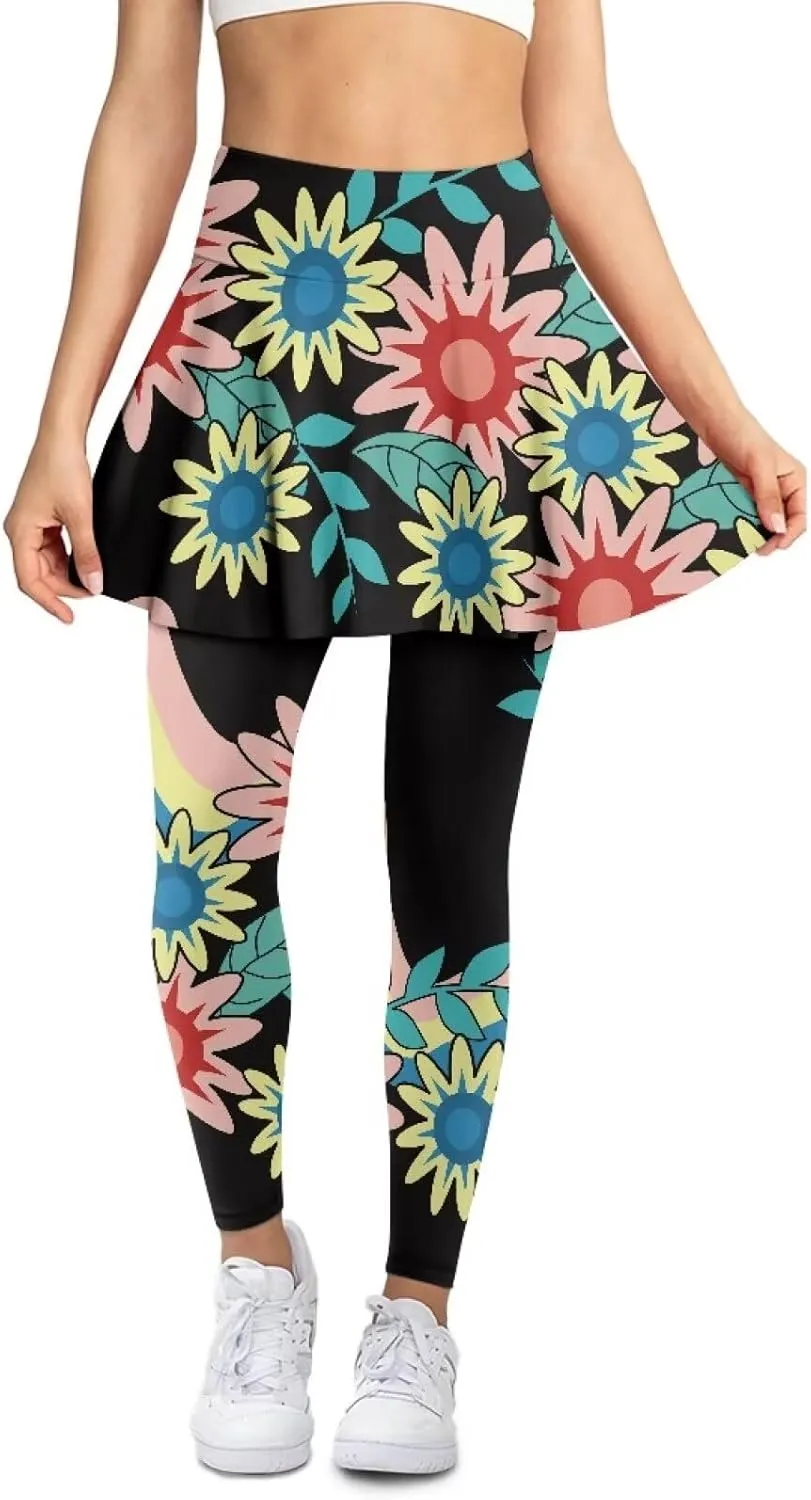 Skirted Leggings for Women Tennis Yoga Pleated Skirt Tummy Control Jogger Skirted Lightweight Pants Gym Leggings