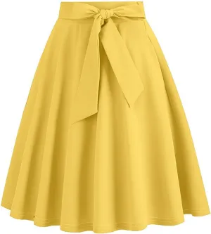 Skirts for Women Midi Length Vintage Hepburn Skirt Cinch Waist Bow Tie Plus Size Baggy Western Skirts Clothes