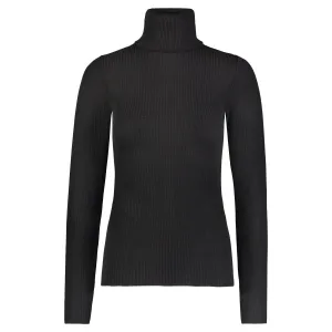 SLOUCHY TURTLE LS BLACK Rib Knit