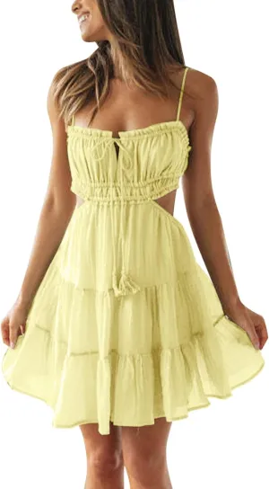 Spring Dresses for Women 2024 Plus Size 2024 Floral V Neck Tie Front Spaghetti Strap Beach Womens Tank Dress