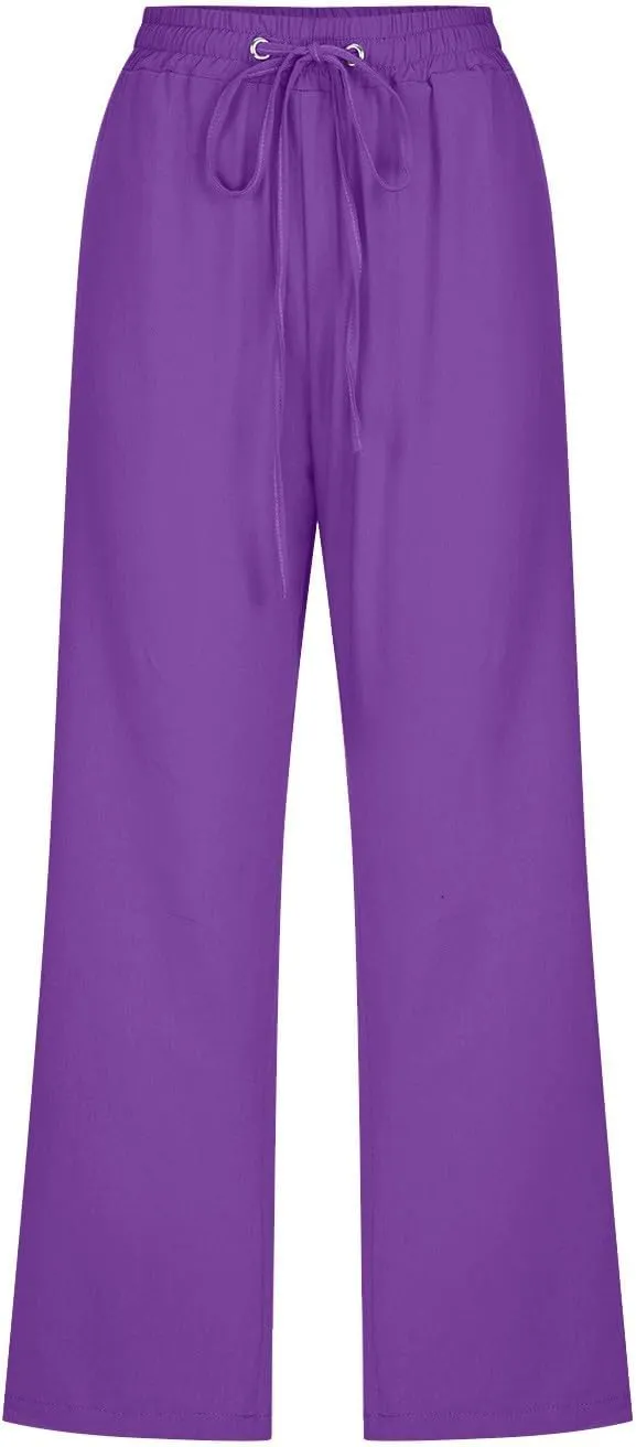 Summer Linen Capri Pants for Women 2024 Womens Linen Palazzo Trouser Soild Wide Leg Linen Pants for Women Casua