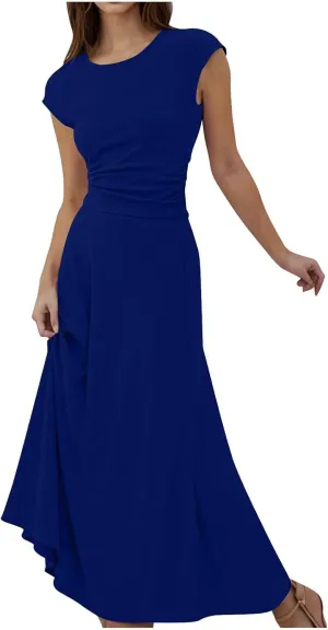 Summer Two Piece Sets For Women Short Sleeve Cropped Tops And Pleated Midi Skirt Lounge Sets Solid Travel Lounge Sets