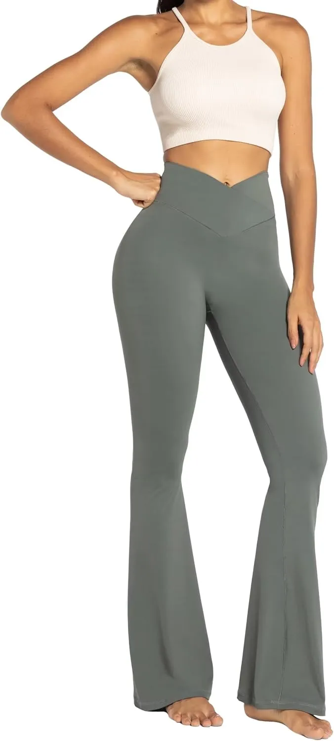 Sunzel Womens Flare Leggings No Front Seam Flare Yoga Pants with Tummy Control Crossover High Waist and Wide Leg