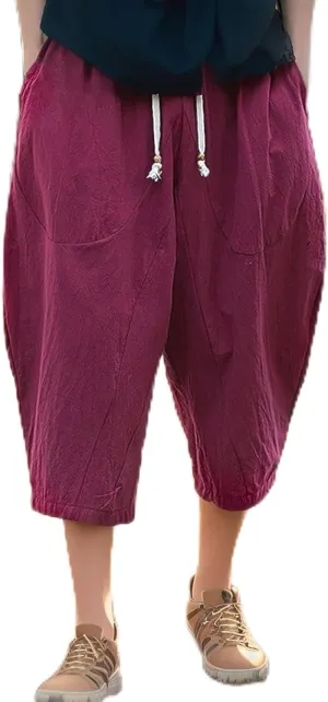 SUWBMHWE Japanese Clothes for Men Linen Harem Pants Beach Casual Comfy Yoga Mens Any Occasion with Pockets Boho Lounge